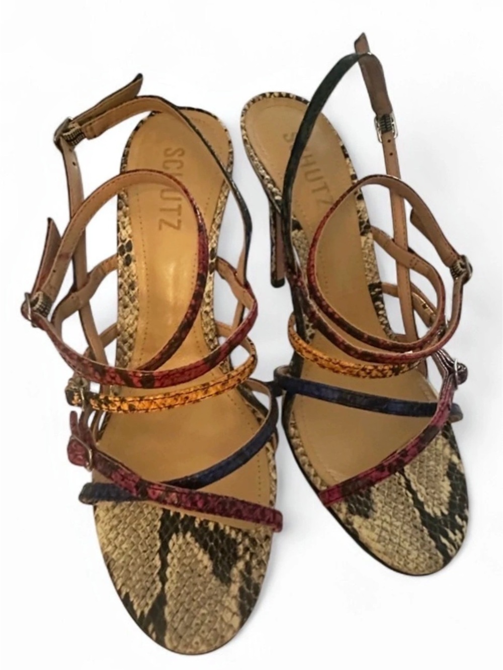 NEW WITH BOX Schutz Kena Snake Print Strappy Heels US 7.5 B